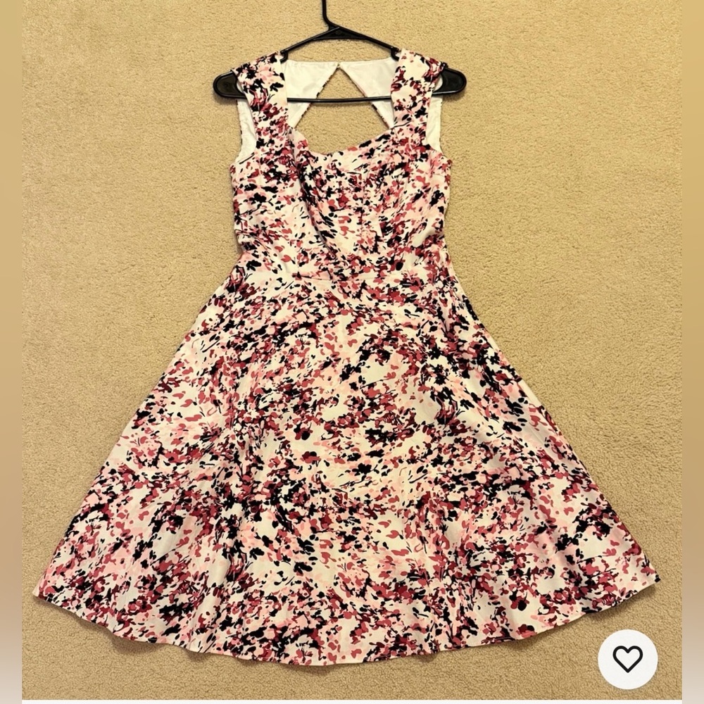 White House Black Market Pink and Black Fit and Flare Sundress size 00, EUC